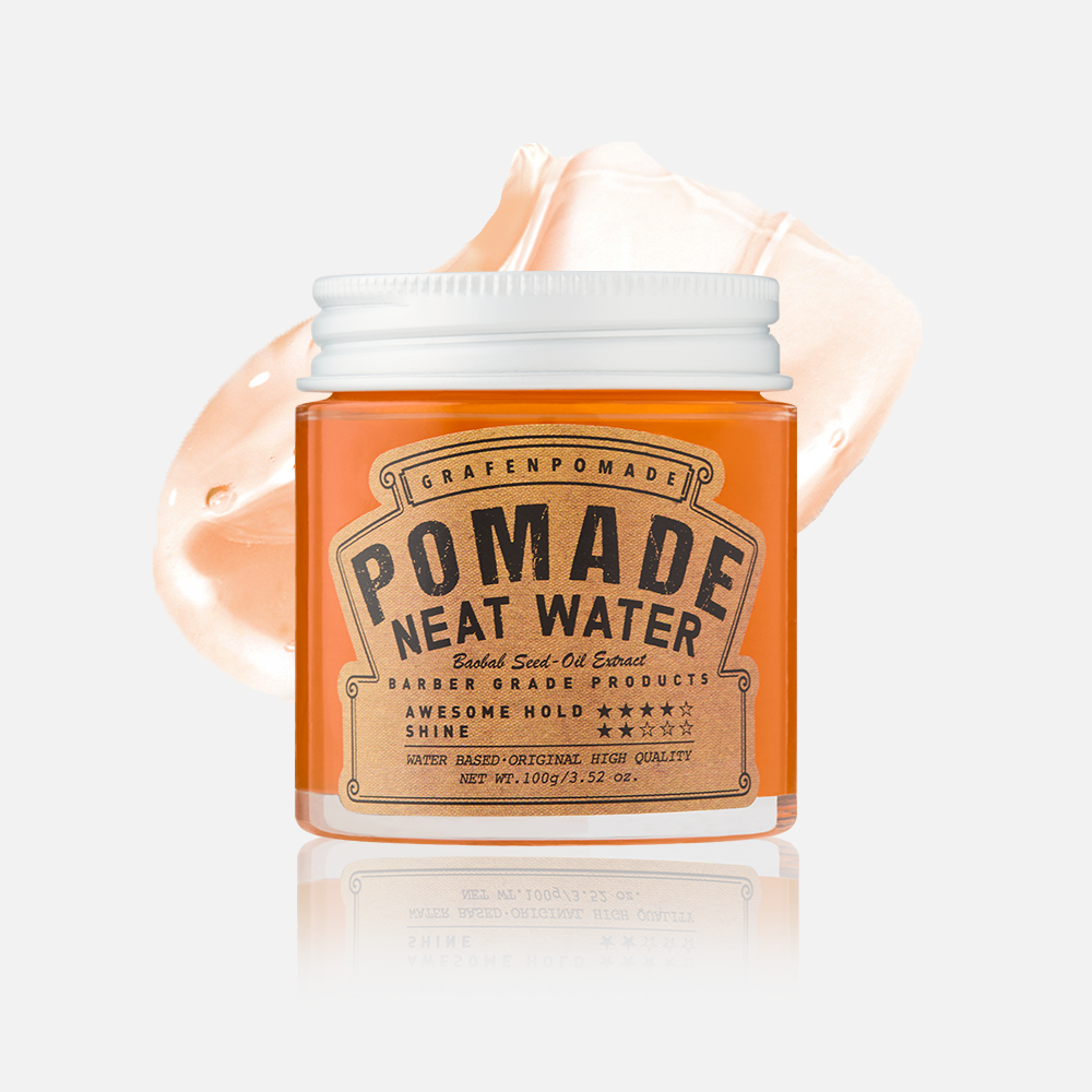 GRAFEN  Pomande Neat Water 100g, baume Pomade sur fond blanc, pot orange avec branding GRAFEN.