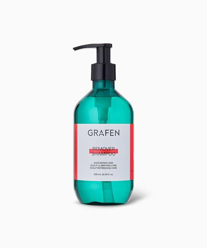 GRAFEN  Remover Shampoo 500ml : flacon-pompe bleu turquoise, visuel produit sur fond blanc, marque GRAFEN.