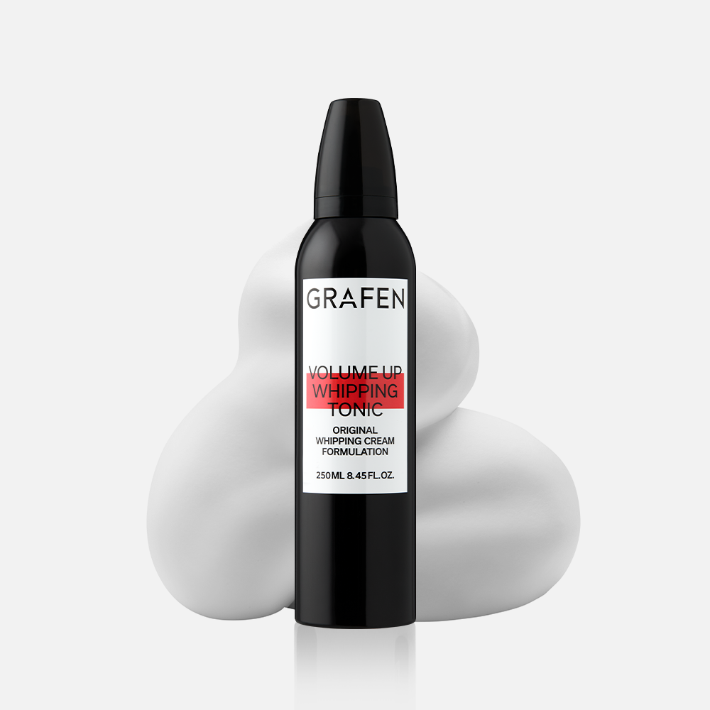 GRAFEN Volume Up Whipping Tonic 100ml, bouteille au design noir et blanc sur fond clair, marque GRAFEN