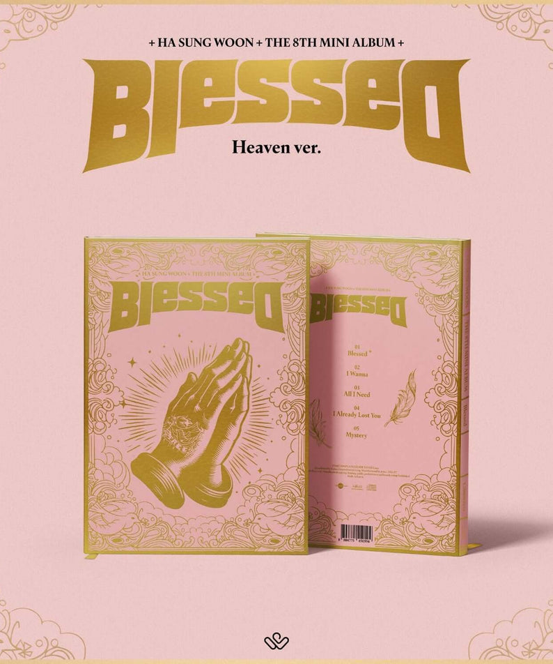 HA SUNG WOON - 8th Album Blessed [Photobook : Heaven ver.] - Album Kpop, photobook “Heaven ver.” rose avec design bénédictions.