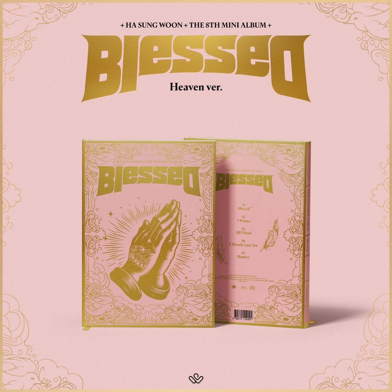 HA SUNG WOON - 8th Album Blessed [Photobook : Heaven ver.] - Album Kpop, photobook “Heaven ver.” rose avec design bénédictions.