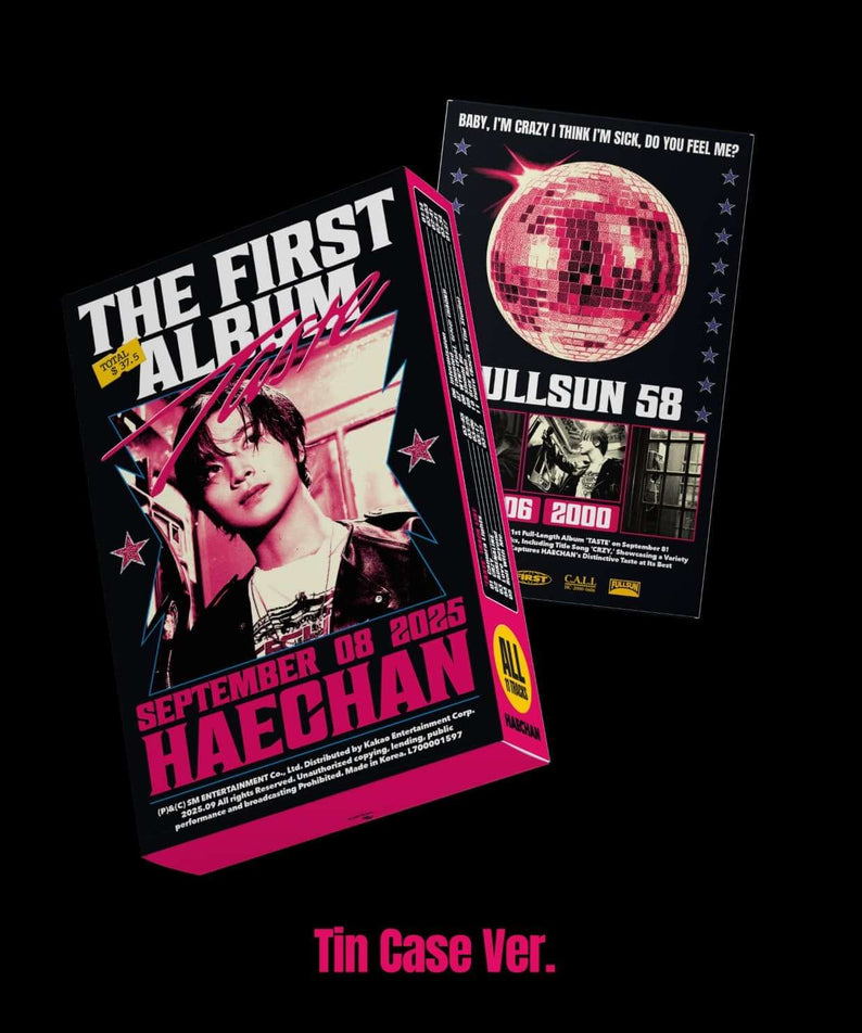 HAECHAN - 1st Album [TASTE] (Tin Case Ver.) - Album Kpop, jaquette tin colorée sur fond noir.
