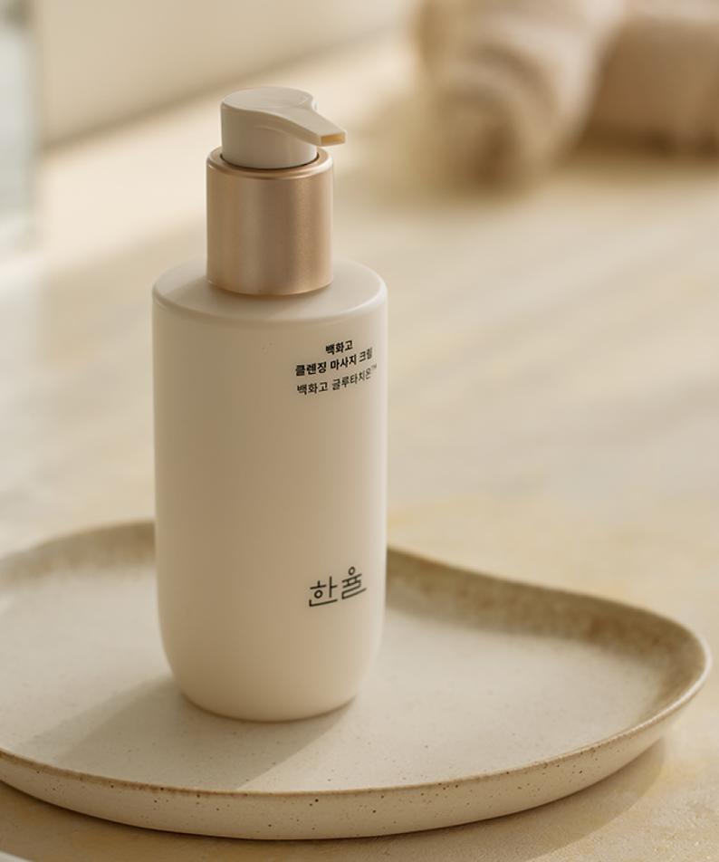 Décris l'image en français en mentionnant le produit, la marque et le contexte visuel: HANYUL Baekhwago Cleansing Massage Cream 200ml