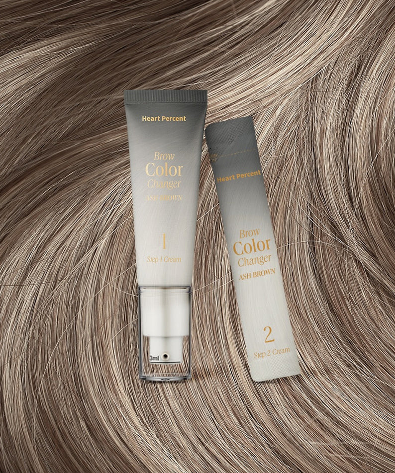 HEART PERCENT Brow Color Changer Ash Brown 20ml, tubes sur cheveux bruns, produit cosmétique maquillage sourcils.