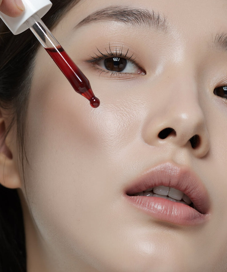 Application du HEIMISH RX AHA BHA Peeling Serum 35ml sur visage, illustrant l'efficacité du produit de soin de la peau.