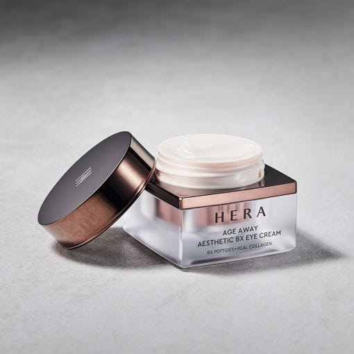 HERA  Age Away Aesthetic BX Eye Cream 25ml, pot crème pour contour des yeux HERA sur fond clair, esthétique luxe