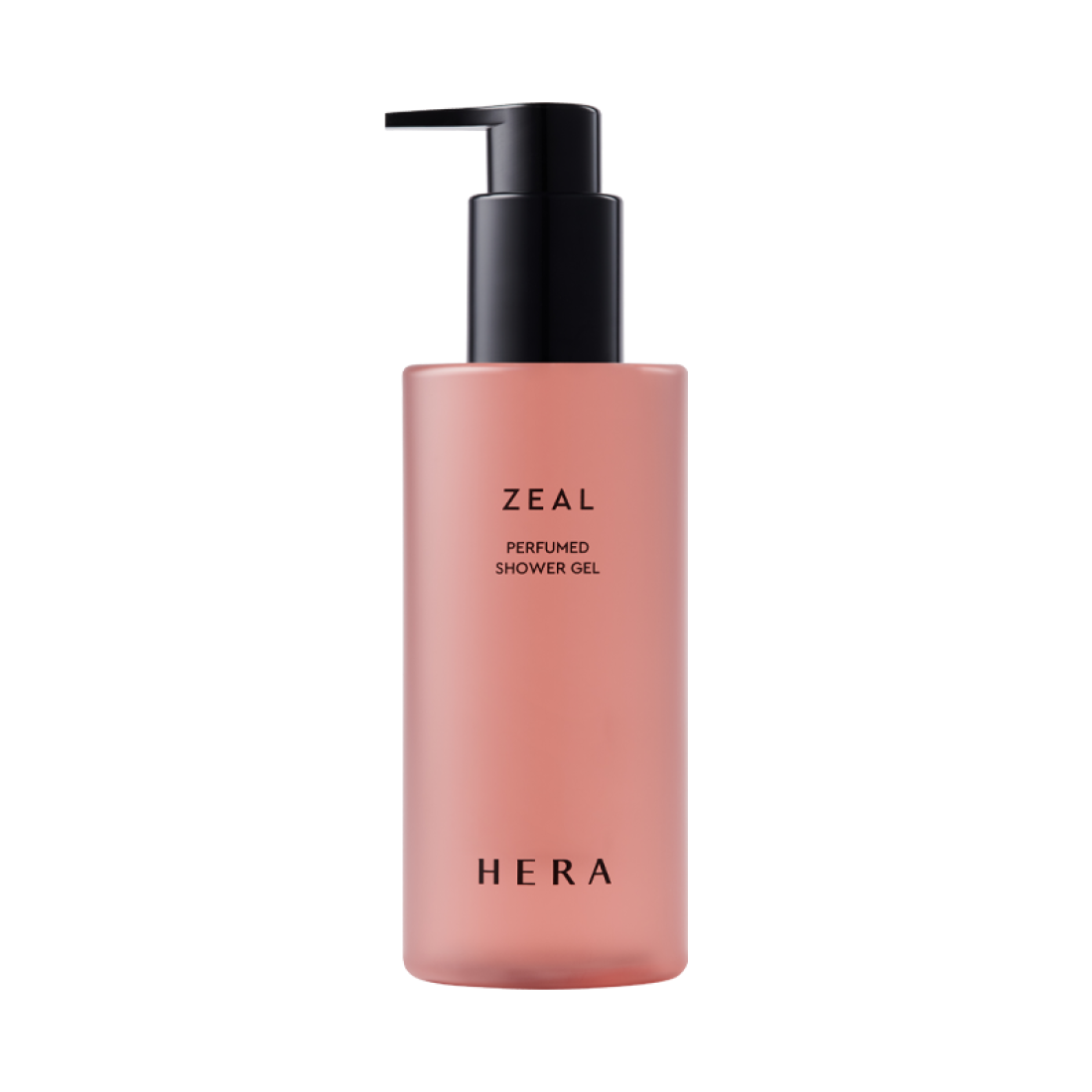 HERA Zeal Blooming Perfumed Shower Gel 250g en flacon rose, marque HERA, sur fond noir, vue produit.