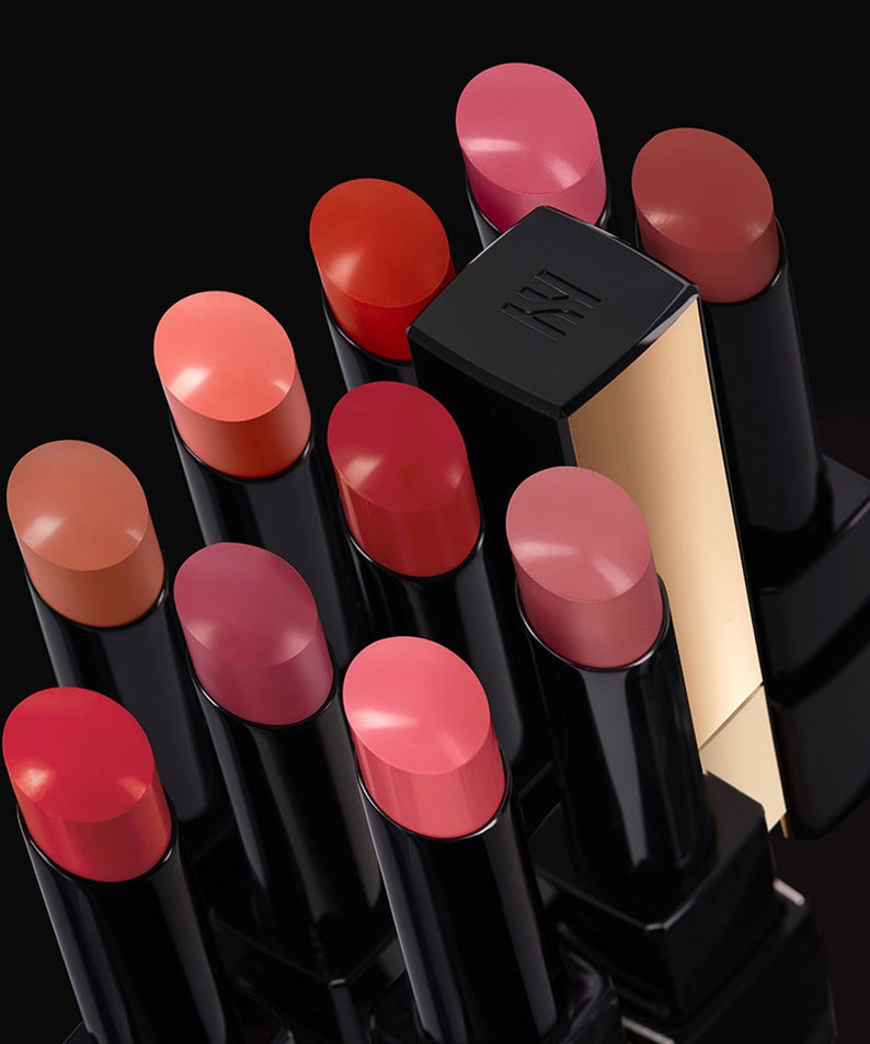 Collection de rouges à lèvres HERA Rouge Clasyy 3.5g, gammes variées de teintes élégantes et sophistiquées sur fond noir.