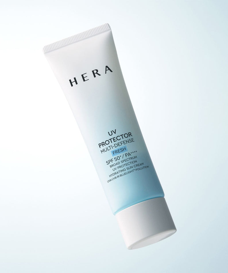 Crème solaire HERA UV Protector Multi-Defense Fresh SPF50+PA++++ 50ml sur fond blanc