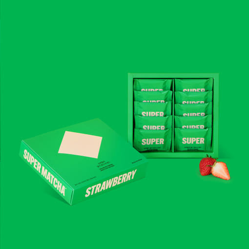 HIT THE TEA Super Matcha Lang De Cha Cream Sandwich 10 Pieces(Latte/Strawberry), coffret vert, fraises, marque HIT THE TEA.