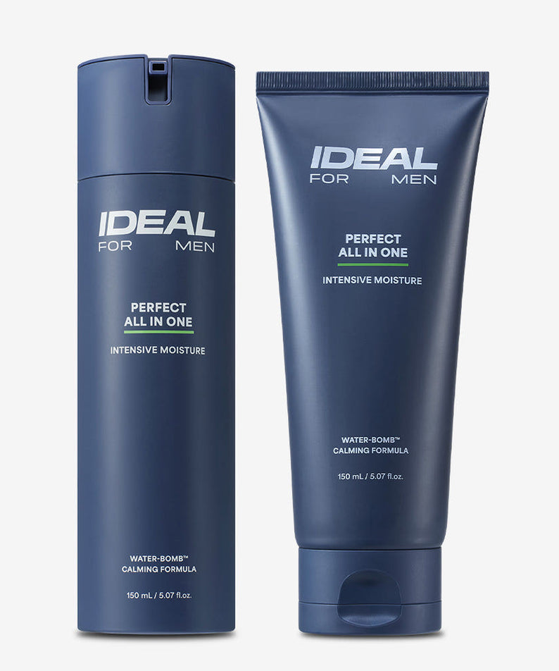 IDEAL FOR MEN Perfect Moisturizing All-in-One Plan 150ml : photo produit en flacon et tube, salle de bain