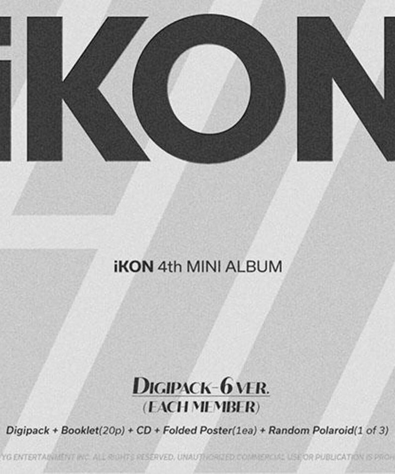 IKON - iKON 4th MINI ALBUM [FLASH BACK] (DIGIPACK ver.) [CHAN ver.] - Album Kpop, visuel “iKON” noir sur fond clair