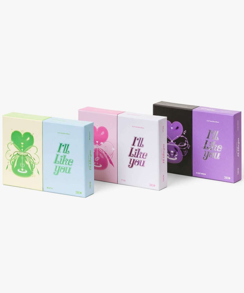 ILLIT - 2nd Mini Album [I'LL LIKE YOU] (Set of 3) - Album Kpop, coffret ILLIT posé, boîtiers pastel sur fond clair