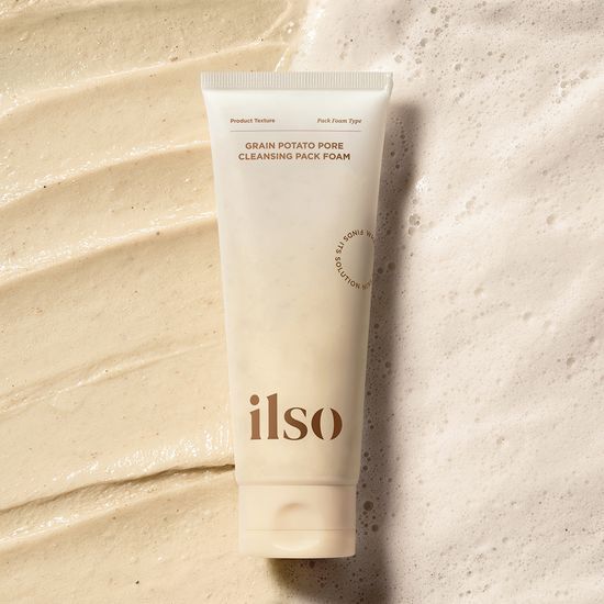 ILSO Grain Potato Cleansing Pack Foam 150ml d’ILSO, tube sur fond crème de mousse, photo produit