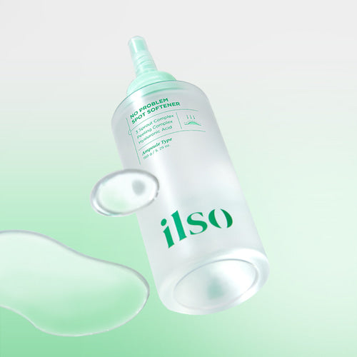 ILSO No Trouble Spot Softener 150g, flacon iLSO sur fond clair, contexte soin peau anti-taches, visuel produit.