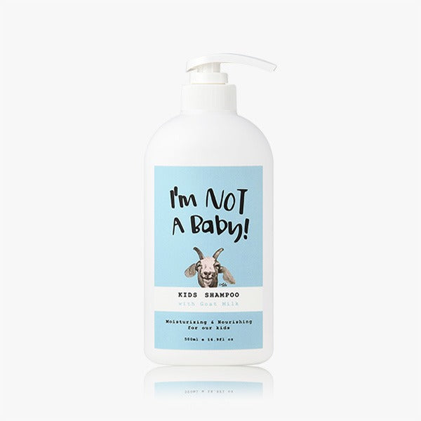 I'M NOT BABY Kids Shampoo 300ml de la marque I'M NOT BABY, flacon pompe sur fond blanc, visuel produit enfants.