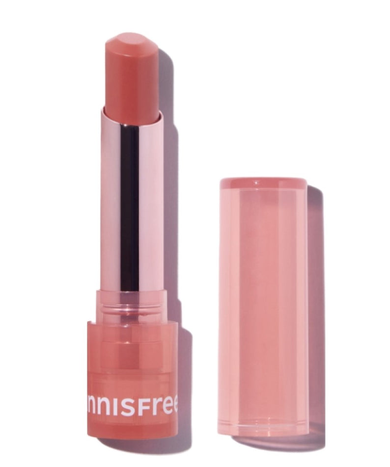 INNISFREE Dewy Tint Lip Balm 3.2g, baume à lèvres brillant en tube ouvert.