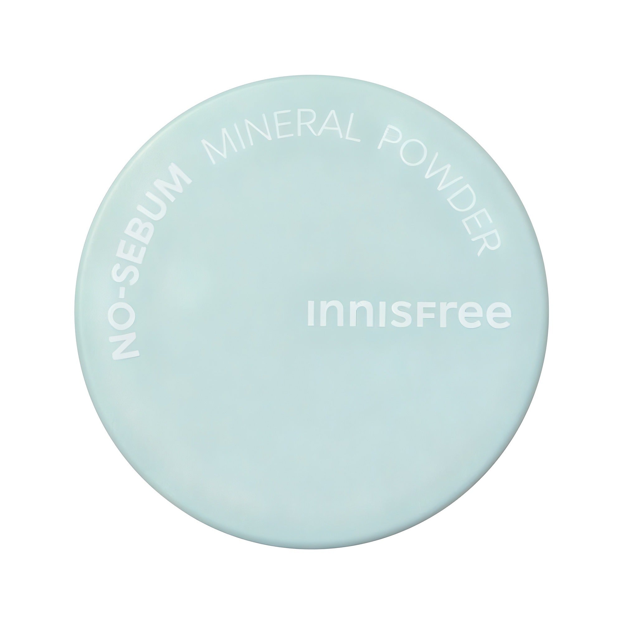 INNISFREE No Sebum Mineral Powder, pot bleu ciel sur fond blanc : décris l'image en français, marque Innisfree.