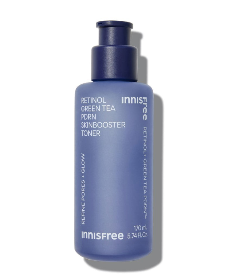 INNISFREE Retinol Green Tea PDRN Skinbooster Toner 170ml, flacon de soin visage hydratant et revitalisant, pour des pores affinés.