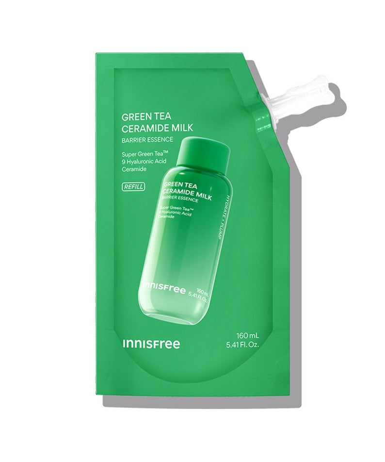 INNISFREE Green Tea Ceramide Milk Essence Refill 160ml recharge cosmétique hydratant et nourrissant, soin visage haute qualité.