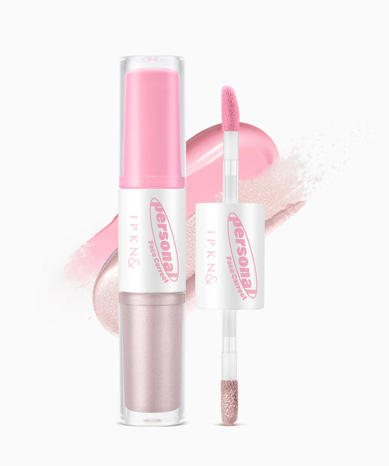 IPKN Personal Tone Cheek Lighter Duo (Cool Lighter) avec nuances rose et beige pour un highlight lumineux.