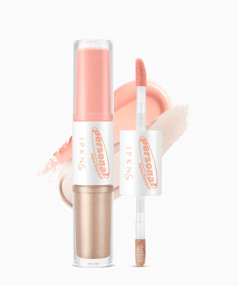 IPKN Personal Tone Cheek Lighter Duo (Warm Lighter) pour un éclat naturel et chaleureux, coffret duo de maquillage.