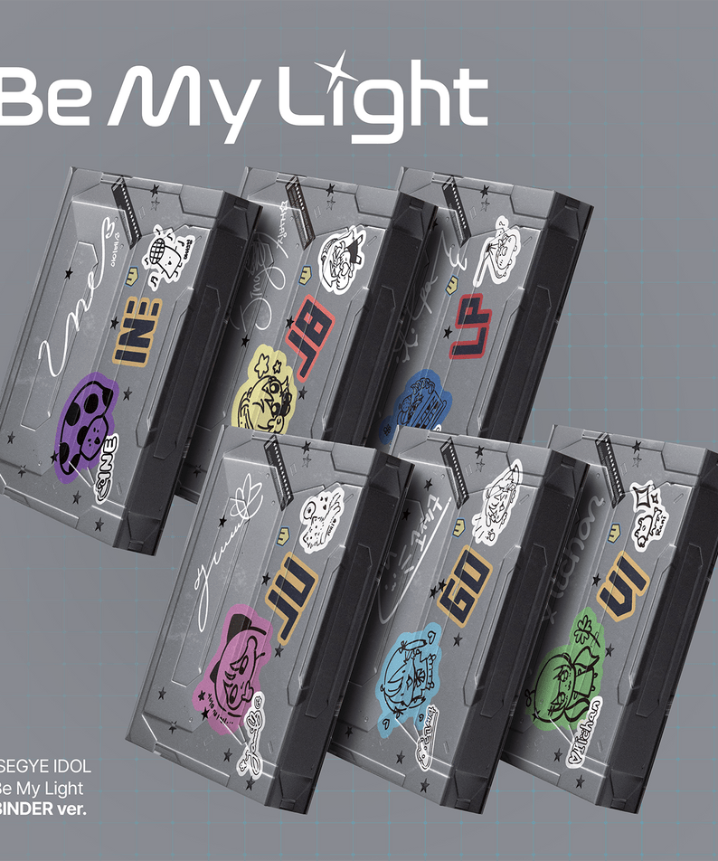ISEGYE IDOL - [Be My Light] (BINDER ver. VIICHAN) - Album Kpop, pack binders avec boîtiers noirs, texte “Be My Light” en arrière-plan