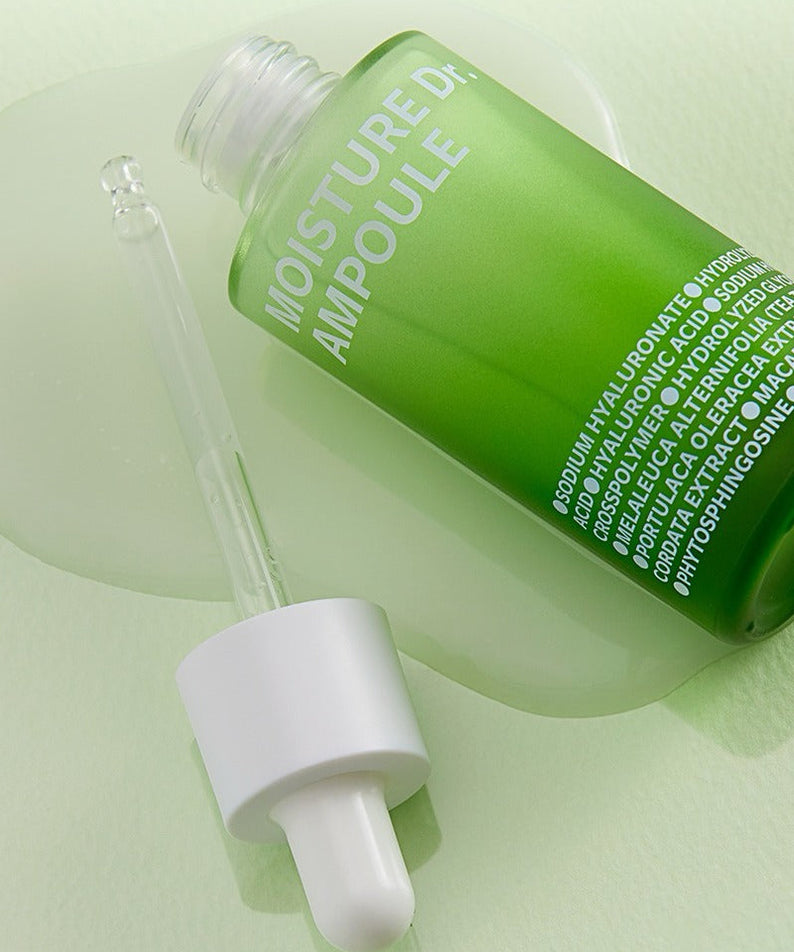 Flacon vert ISOI Moisture Dr Ampoule 40ml avec pipette, hydratant pour la peau.
