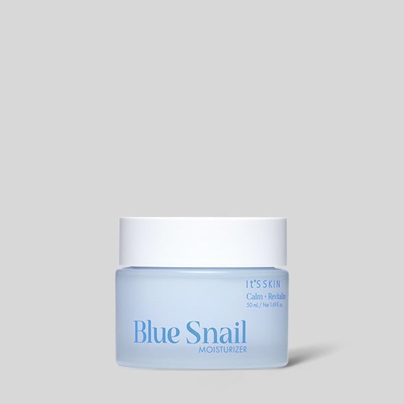 IT'S SKIN Blue Snail Cream 50ml, pot crème avec étiquette bleue sur fond clair, marque visible