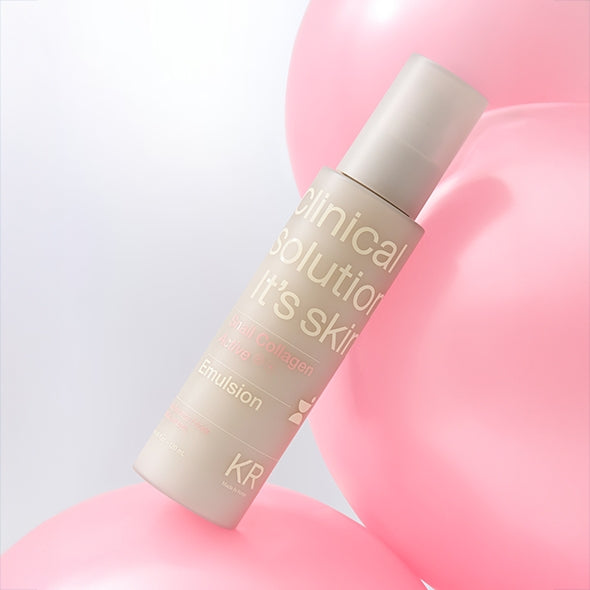 Photo produit IT'S SKIN Snail Collagen Active Emulsion 120ml de la marque sur fond rose, flacon cosmétique.