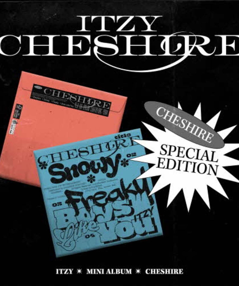 ITZY - [CHESHIRE] (SPECIAL EDITION) (2 Random 1) - Album Kpop : visuel disque et livret noir/rose, marque ITZY