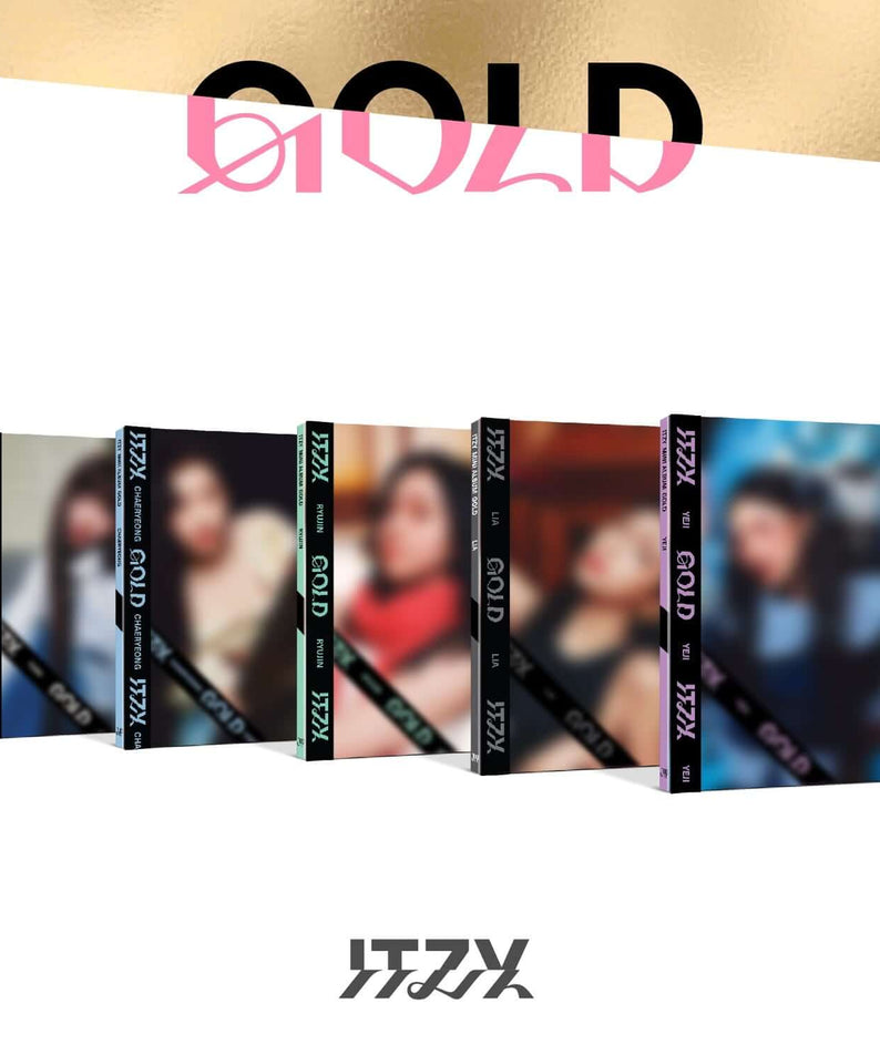 ITZY - [GOLD] (DIGIPACK VER.) (Random 1 of 5) - Album Kpop, coffrets dorés sur fond blanc, visuel studio marque ITZY
