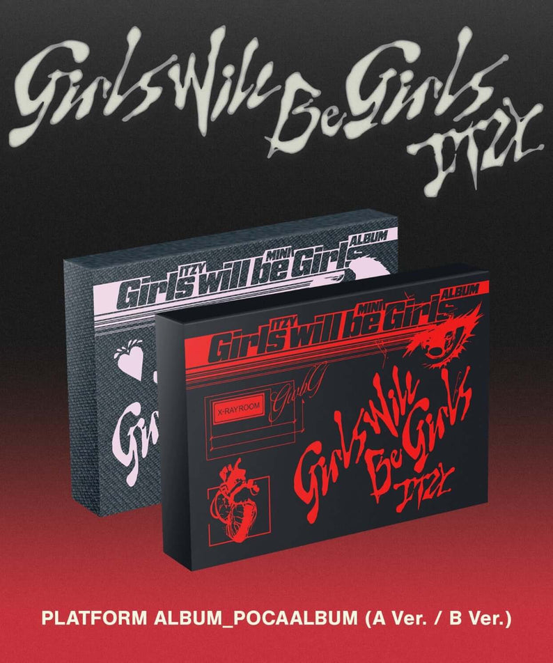 ITZY - [Girls Will Be Girls] PLATFORM ALBUM (POCAALBUM A / B Ver.) (Random) - Album Kpop, boîtes artwork, fond rouge