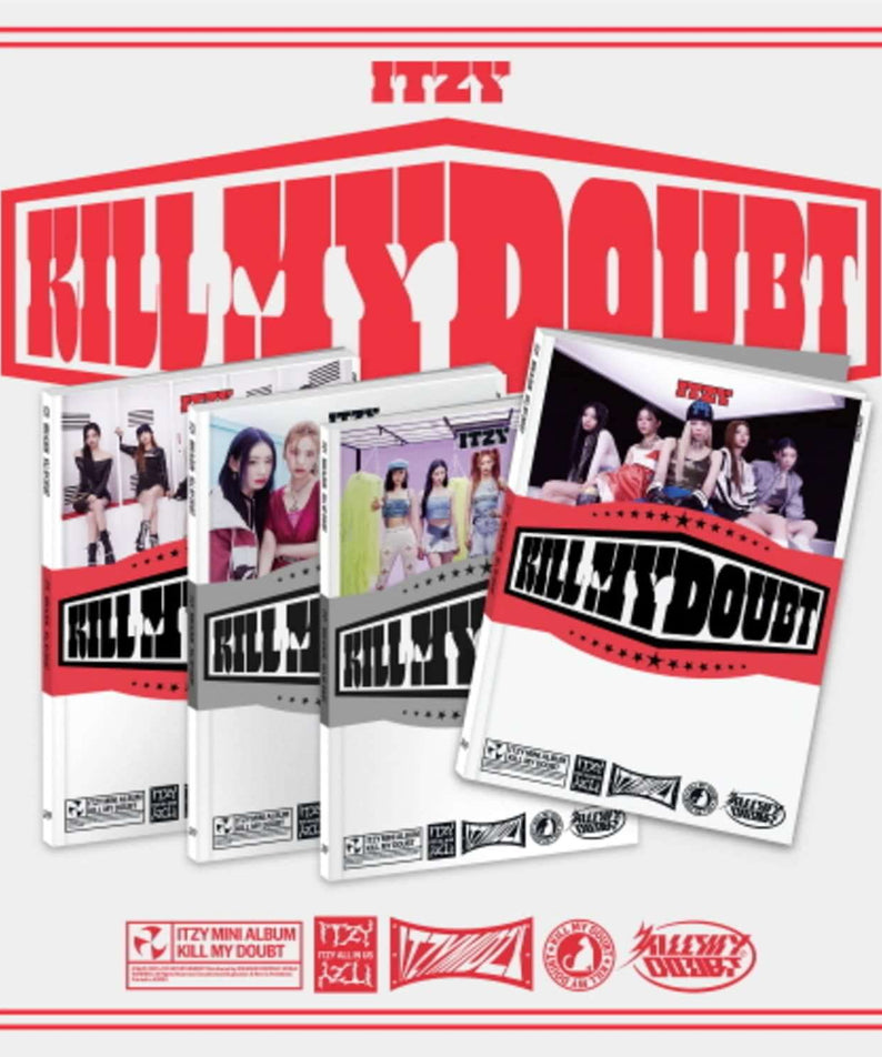 ITZY - THE 7TH MINI ALBUM [KILL MY DOUBT] (Standard) - Album Kpop : visuel avec jaquettes et photos sur fond rouge