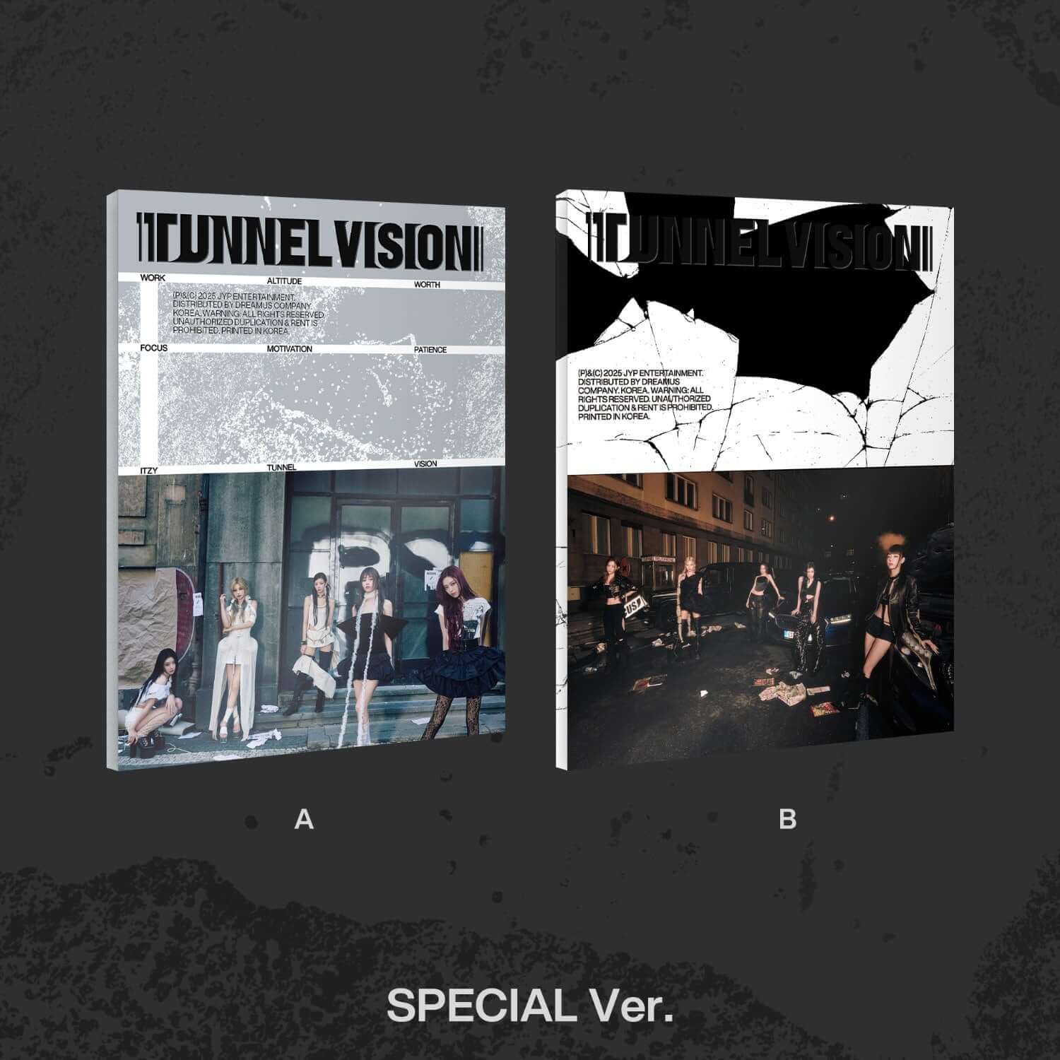 ITZY - [TUNNEL VISION] (SPECIAL Ver.)( 2, A/B Ver.))(Random 1 of 2) - Album Kpop, visuels A et B, couverture noir et blanc