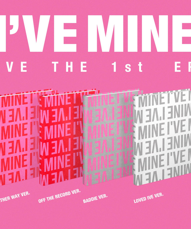 IVE The 1st Ep Album I've Mine (Random Ver.) d’IVE, pochette violette avec motifs MINe et quatre versions
