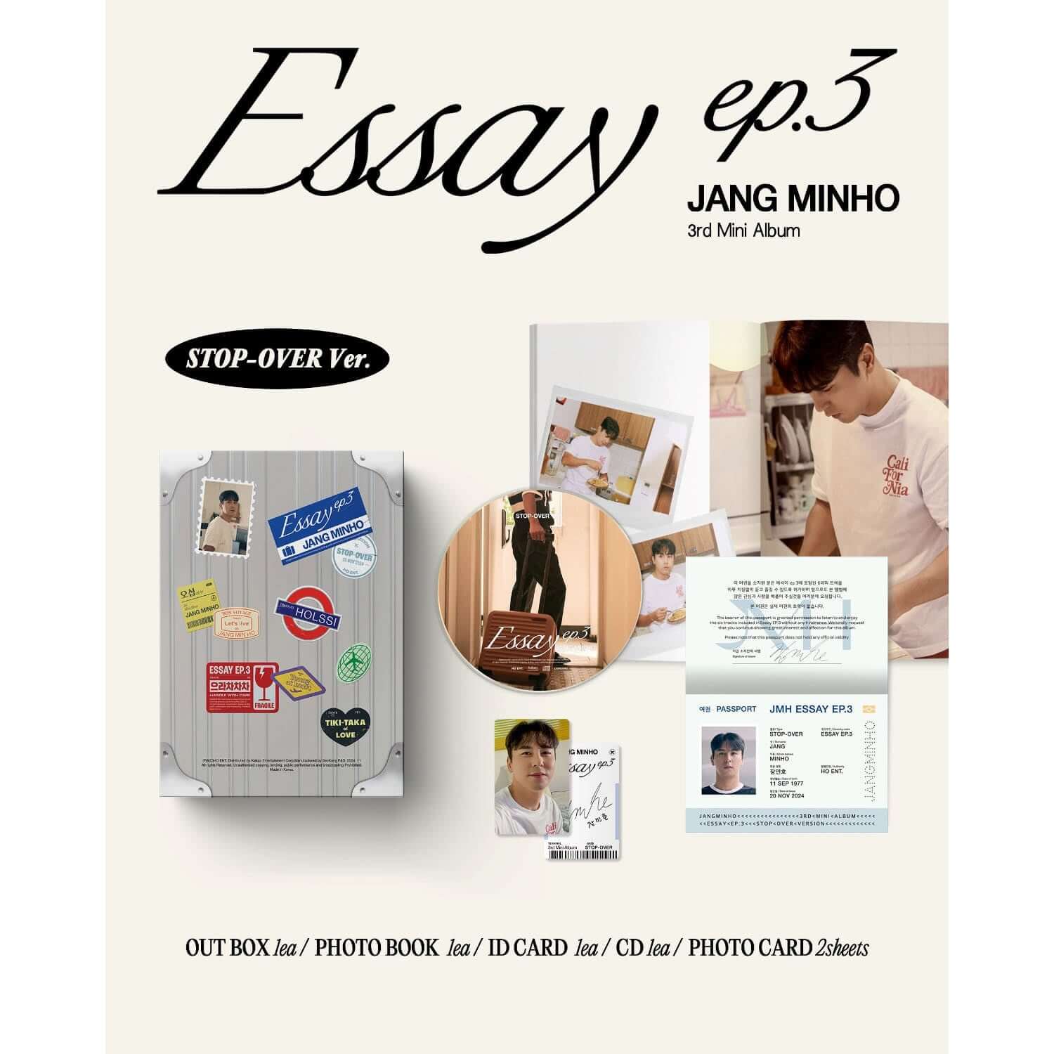 JANG MIN HO - 3rd Album [Essay ep.3] (Stop-over version) - Album Kpop : cover crème avec photos et disque, marque JANG MINHO.