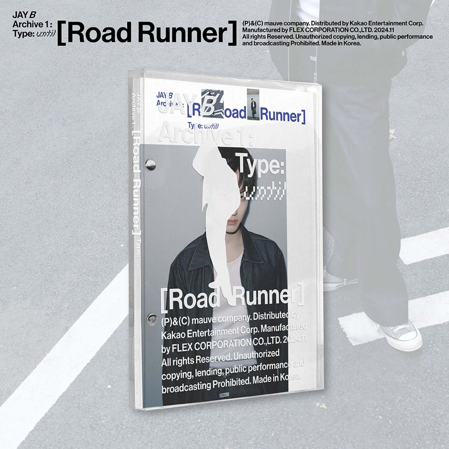 JAY B - 1st Album Archive 1: [Road Runner] (TYPE : until) - Album Kpop, pochette sur fond gris avec style visuel JAY B.