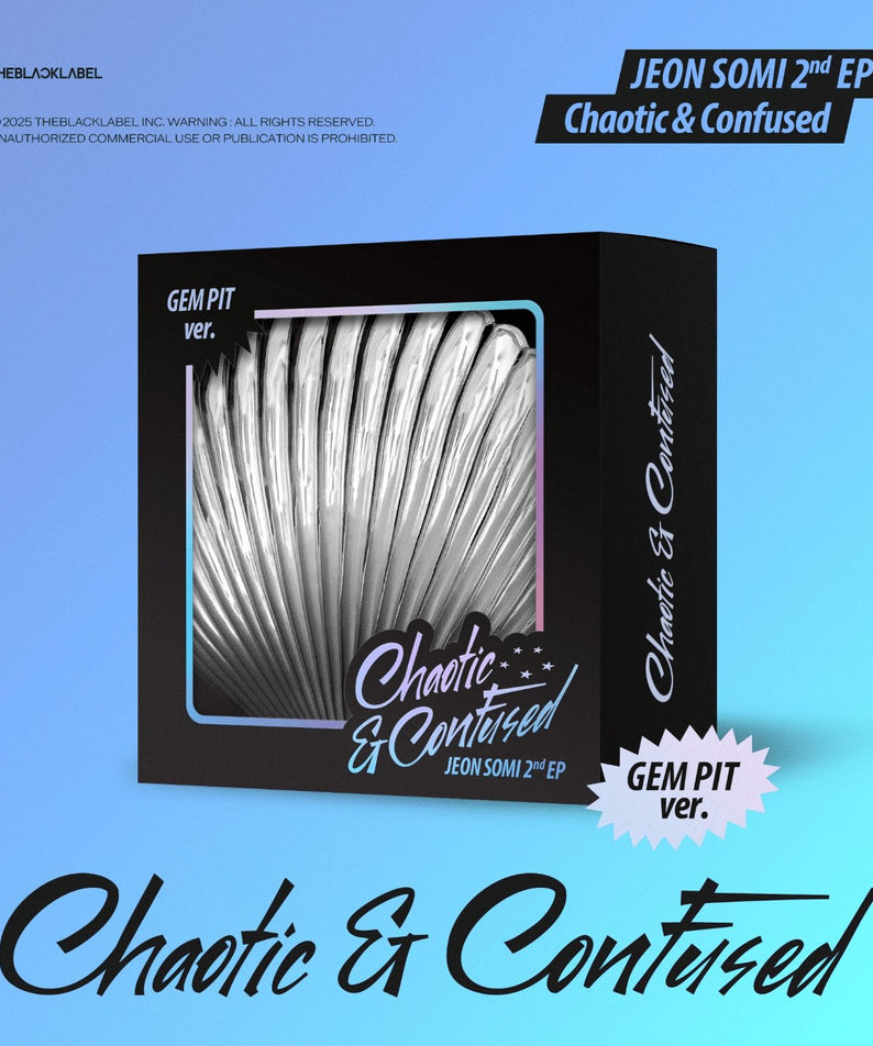 JEON SOMI - 2nd EP ALBUM [Chaotic & Confused] (GEM PIT ver.) - Album Kpop, visuel coffret noir bleu ciel, marque JEON SOMI