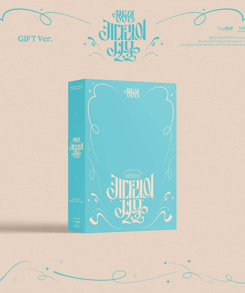 JEONG DONGWON - 2nd Album ‘ ’ (GIFT Ver.) - Album Kpop : jaquette bleue sur fond beige, décorations et textes imprimés.