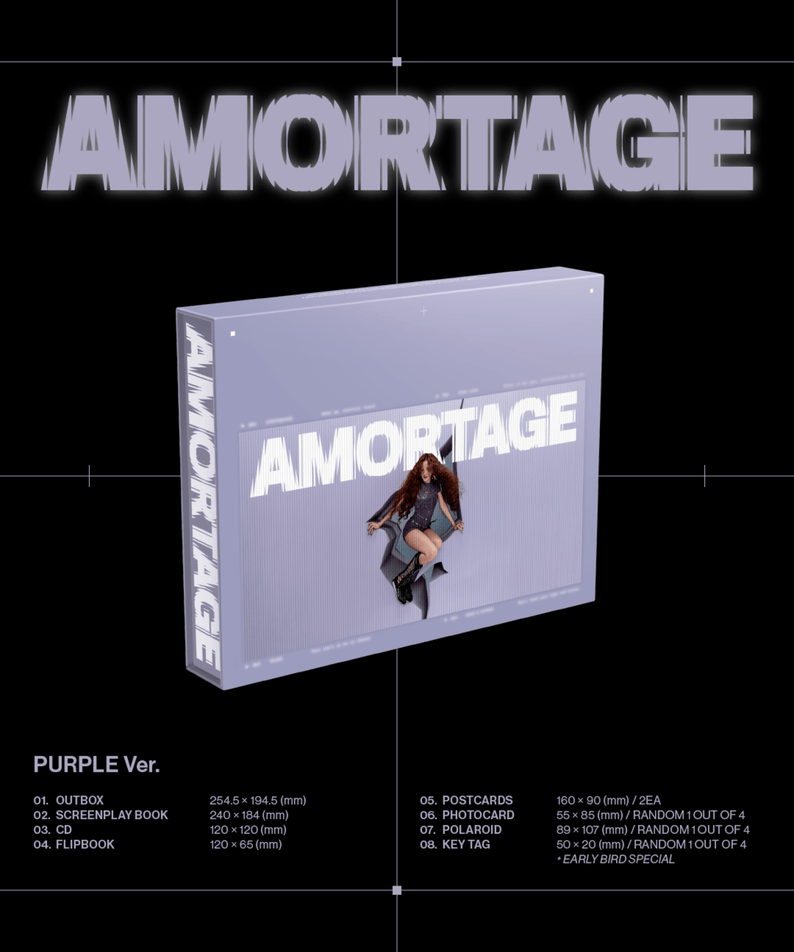 JISOO - Mini Album [AMORTAGE] EXCLUSIVE EDITION (PURPLE Ver.) - Album Kpop, boîte violette avec cover AMORTAGE.