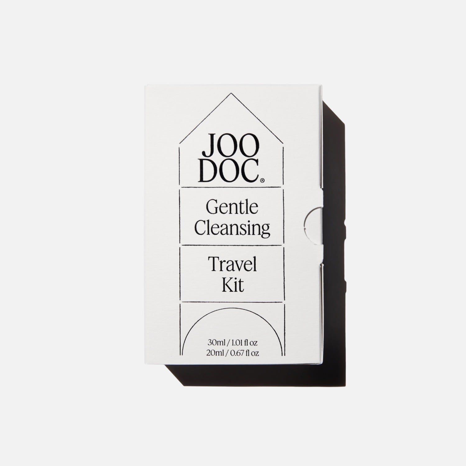 Décris l'image en français : JOODOC  Cleansing Travel Kit 20ml+30ml, coffret voyage sur fond clair, marque JOODOC visible.