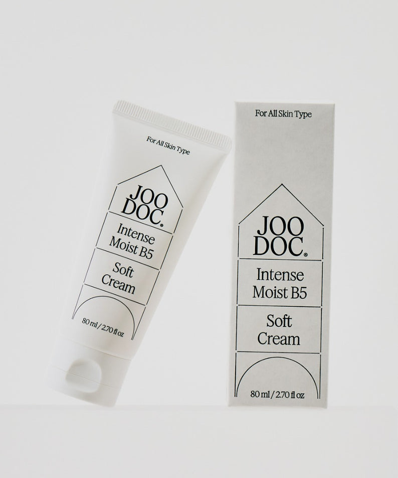JOODOC  Intense Moist B5 Soft Cream 80ml, crème hydratante sur fond clair, visuel produit de la marque JOODOC.