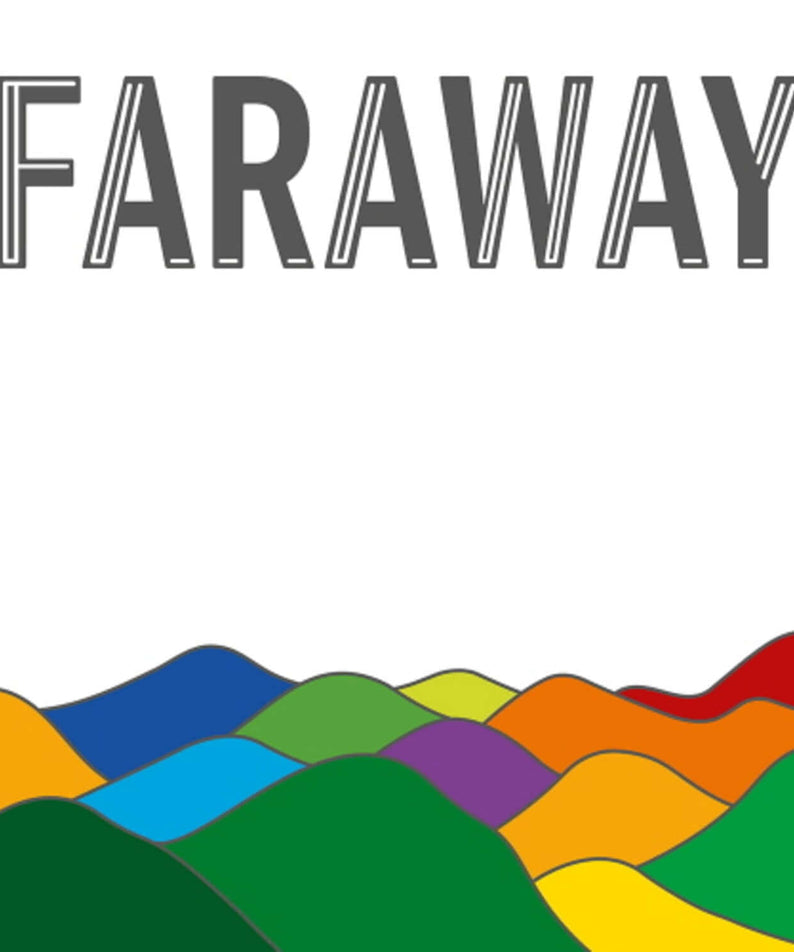 JULIA HART - [FARAWAY] - Album Kpop : visuel “FARAWAY” avec montagnes multicolores, style cover, marque JULIA HART.