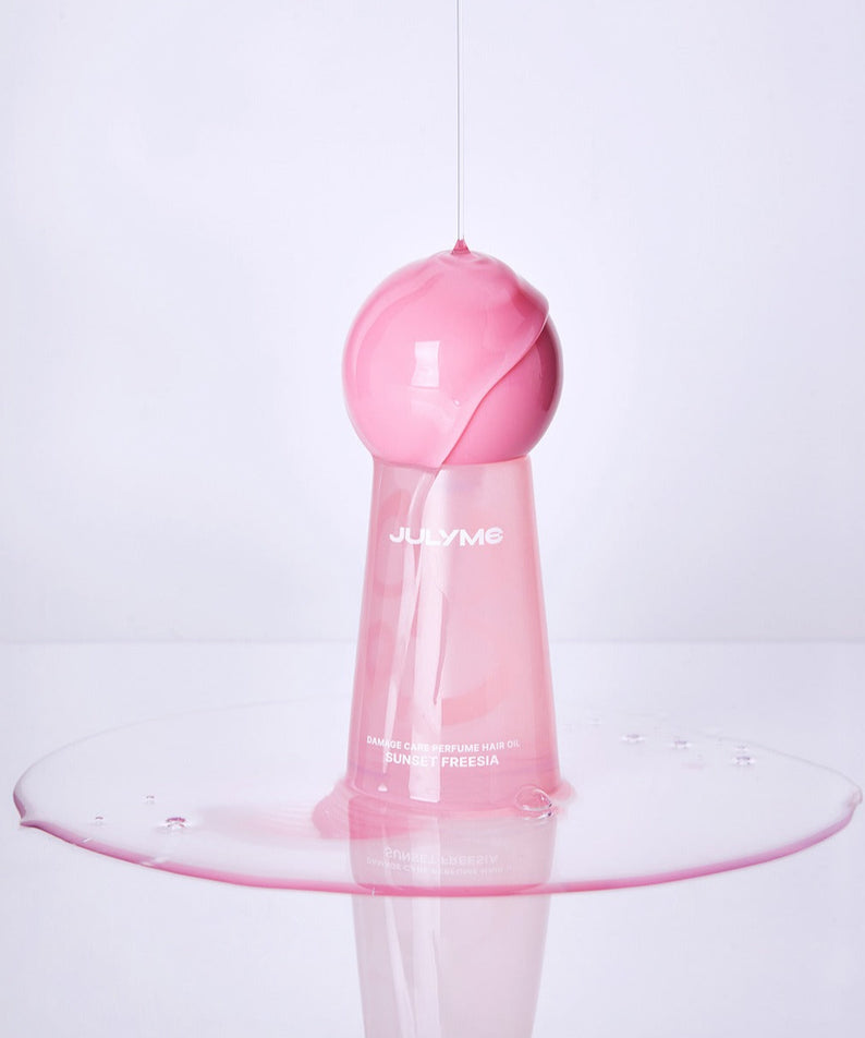 JULYME Damage Care Perfume Hair Oil 30ml, soin capillaire, flacon rose, huile parfumée, brillance, cheveux abîmés, 30 ml.