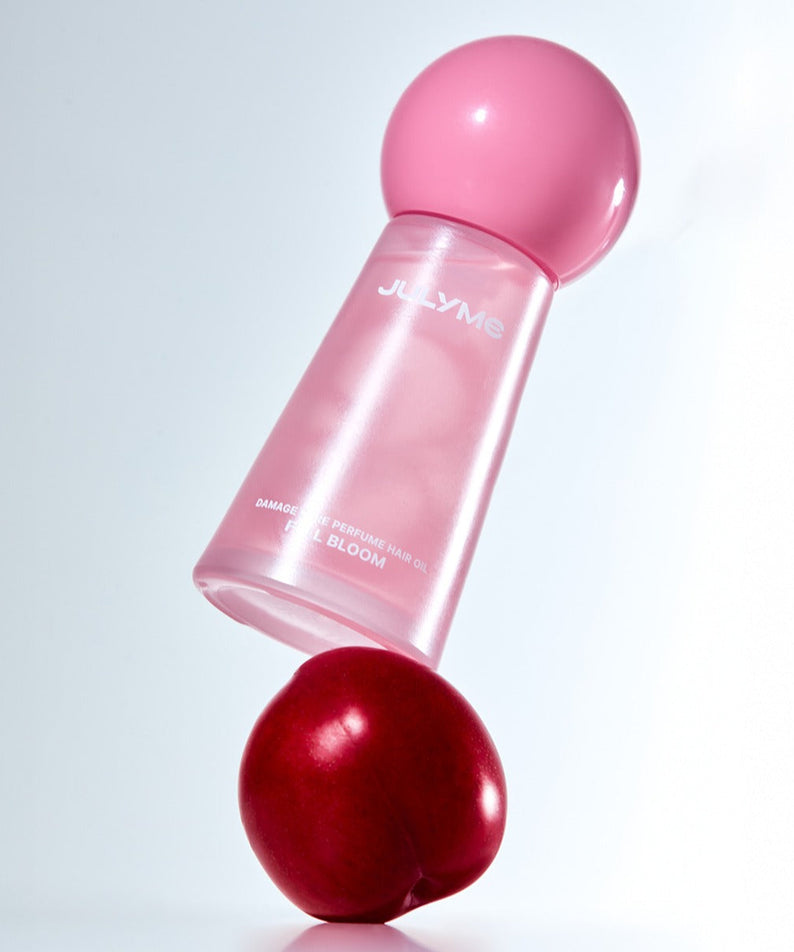 JULYME Damage Care Perfume Hair Oil 30ml, huile parfumée, soin cheveux, bouteille rose élégante avec pomme rouge