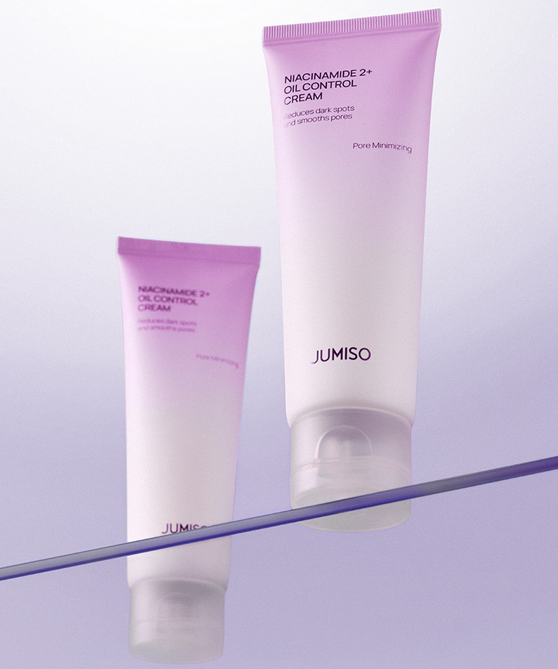 JUMISO  Niacinamide 2 Plus Oil Control Cream 80ml, tubes crème violets sur fond clair, marque JUMISO.