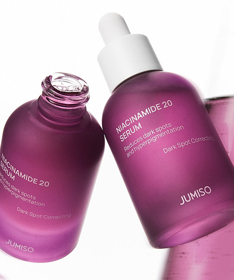 JUMISO Niacinamide 20 Serum 40ml : flacon violet sur fond clair, produit cosmétique de la marque JUMISO en gros plan