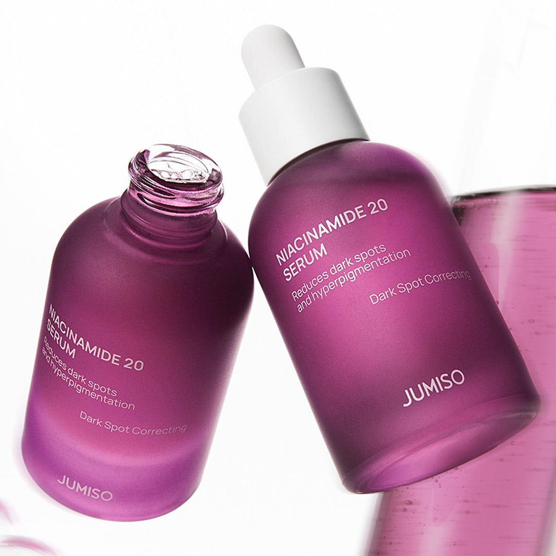 JUMISO Niacinamide 20 Serum 40ml : flacon violet sur fond clair, produit cosmétique de la marque JUMISO en gros plan