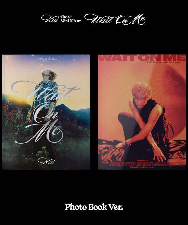 KAI - 4th Album [Wait On Me] (Photo Book Ver.) (Random 1 of 2) - Album Kpop, visuel noir avec deux photos du concept